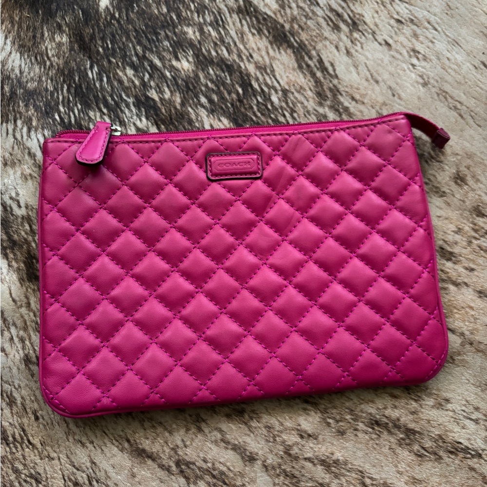 hot pink coach quilted clutch bag